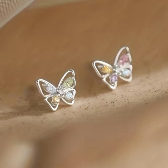 Rhinestone Butterfly Earrings silver - Picture 3 of 6